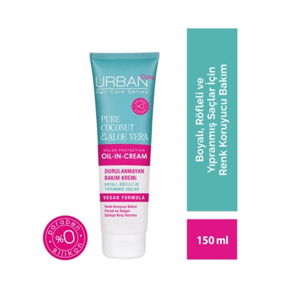 URBAN CARE SAF HİNDİSTAN CEVİZİ YAĞI VE ALOE VERA İÇEREN RENK KORUYUCU DURULANMAYAN BAKIM KREMİ 150 ML