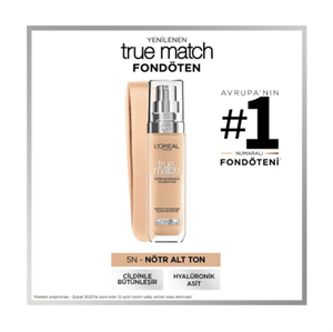 YüzLOREAL PARİS MAKE-UPL'ORÉAL PARİS TRUE MATCH CİLT BAKIM ETKİLİ FONDÖTEN 5N SABLE/SAND