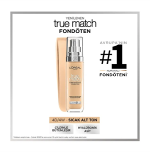 YüzLOREAL PARİS MAKE-UPL'ORÉAL PARİS TRUE MATCH CİLT BAKIM ETKİLİ FONDÖTEN 4D4W NATURAL DORE