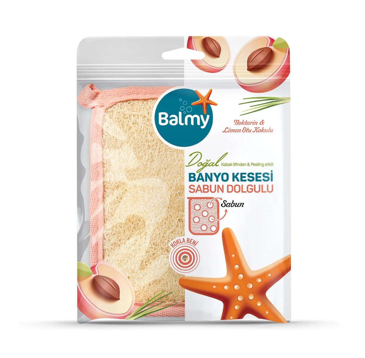 BALMYBALMY NEKTARİN & LİMON OTU KOKULU SABUN DOLGULU BANYO KESESİ