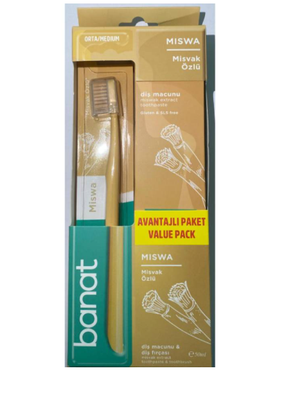 BANATBANAT MİSVAK ÖZLÜ DİŞ FIRÇASI (MEDIUM) + DİŞ MACUNU 50 ML SET