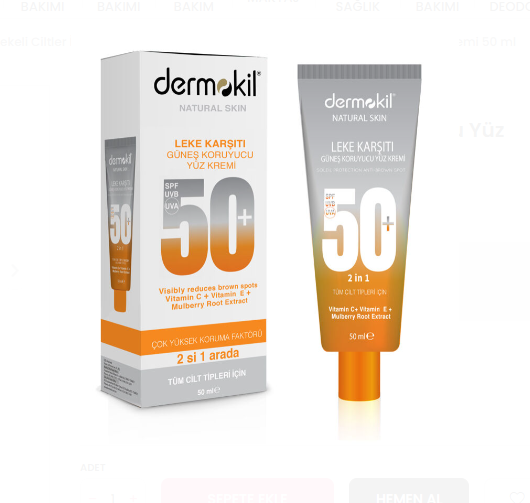 DefaultDERMOKİL LEKE KARŞITI GÜNEŞ KORUYUCU YÜZ KREMİ 50 ML