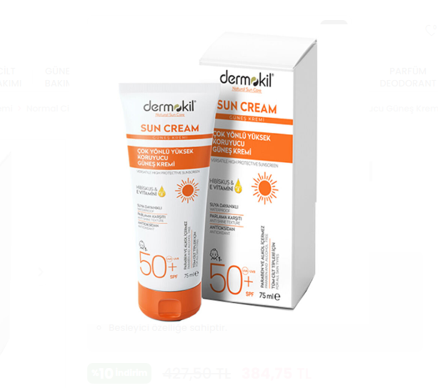 DefaultDERMOKİL SUN CREAM ÇOK YÖNLÜ YÜKSEK KORUYUCU GÜNEŞ KREMİ SPF50 75 ML