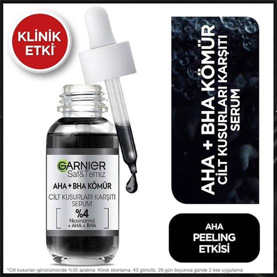 GARNİER AHA+BHA CİLT KUSURLARI KARŞITI %4 (NİASİNAMİD+PEELİNG ETKİLİ AHA+BHA)30 ML