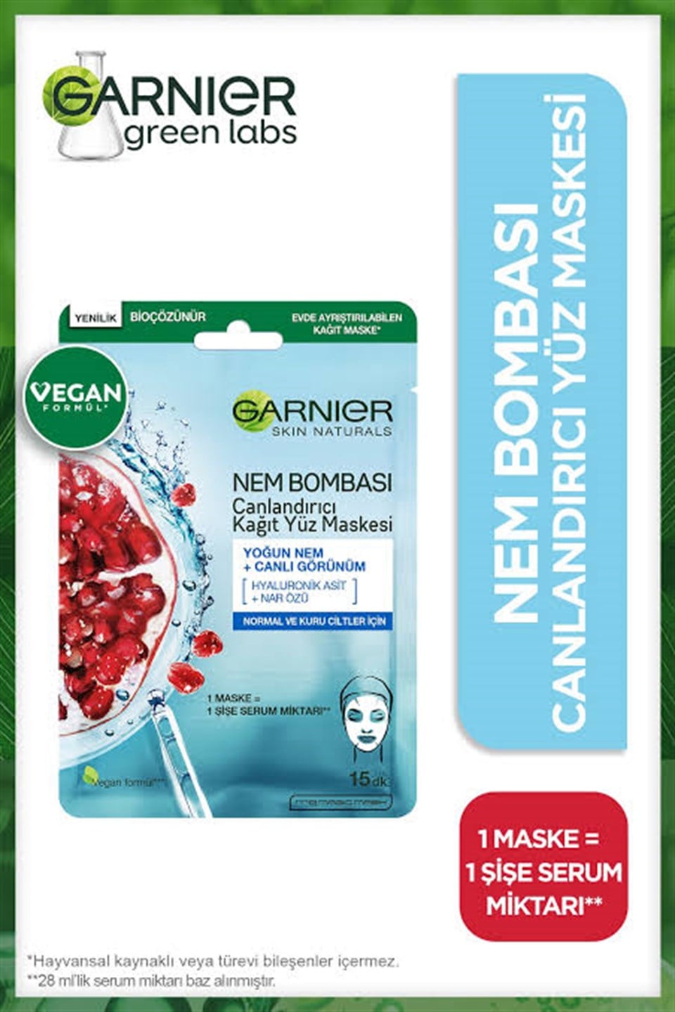 GARNİER SKİN NATURALS NEM BOMBASI CANLANDIRICI KAĞIT YÜZ MASKESİ