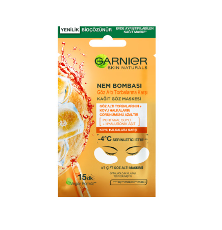 GARNİERGARNIER SKIN NATURALS NEM BOMBASI KAĞIT GÖZ MASKESİ PORTAKAL SUYU VE HYALURONİK ASİT