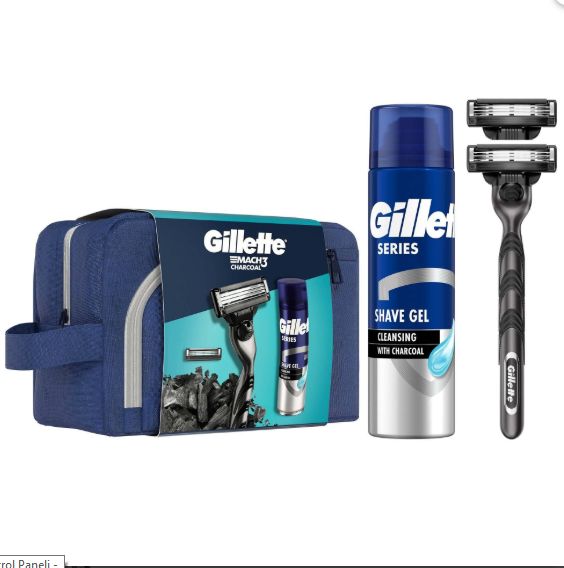 GİLLETTEGİLLETTE MACH3 CHARCOAL TIRAŞ MAKİNESİ + CHARCOAL TIRAŞ JELİ 200 ML + ÇANTA