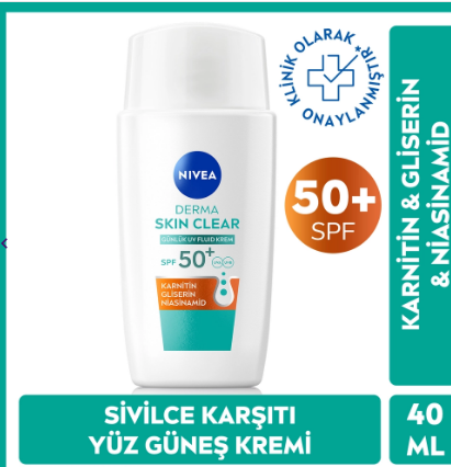 Güneş ÜrünleriNİVEANİVEA DERMA SKİN CLEAR UV FLUİD 50+SPF AKNE KARŞITI YÜZ GÜNEŞ KREMİ 40 ML