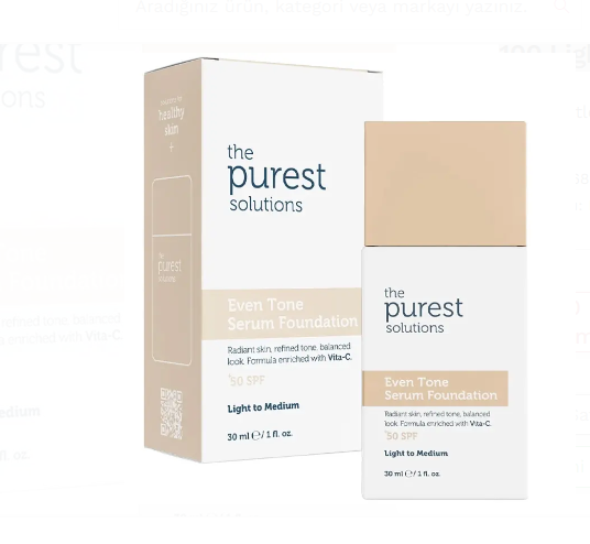Güneş ÜrünleriTHE PURESTTHE PUREST SOLUTİONS EVEN TONE SPF 50+ LEKELİ CİLT SERUM FONDÖTEN NO: 100 LİGHT TO MEDİUM 30ML