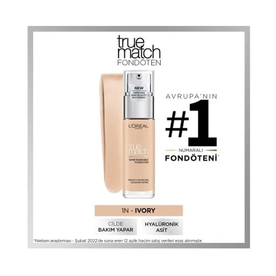 L'ORÉAL PARIS TRUE MATCH BAKIM YAPAN FONDÖTEN 1N IVORY