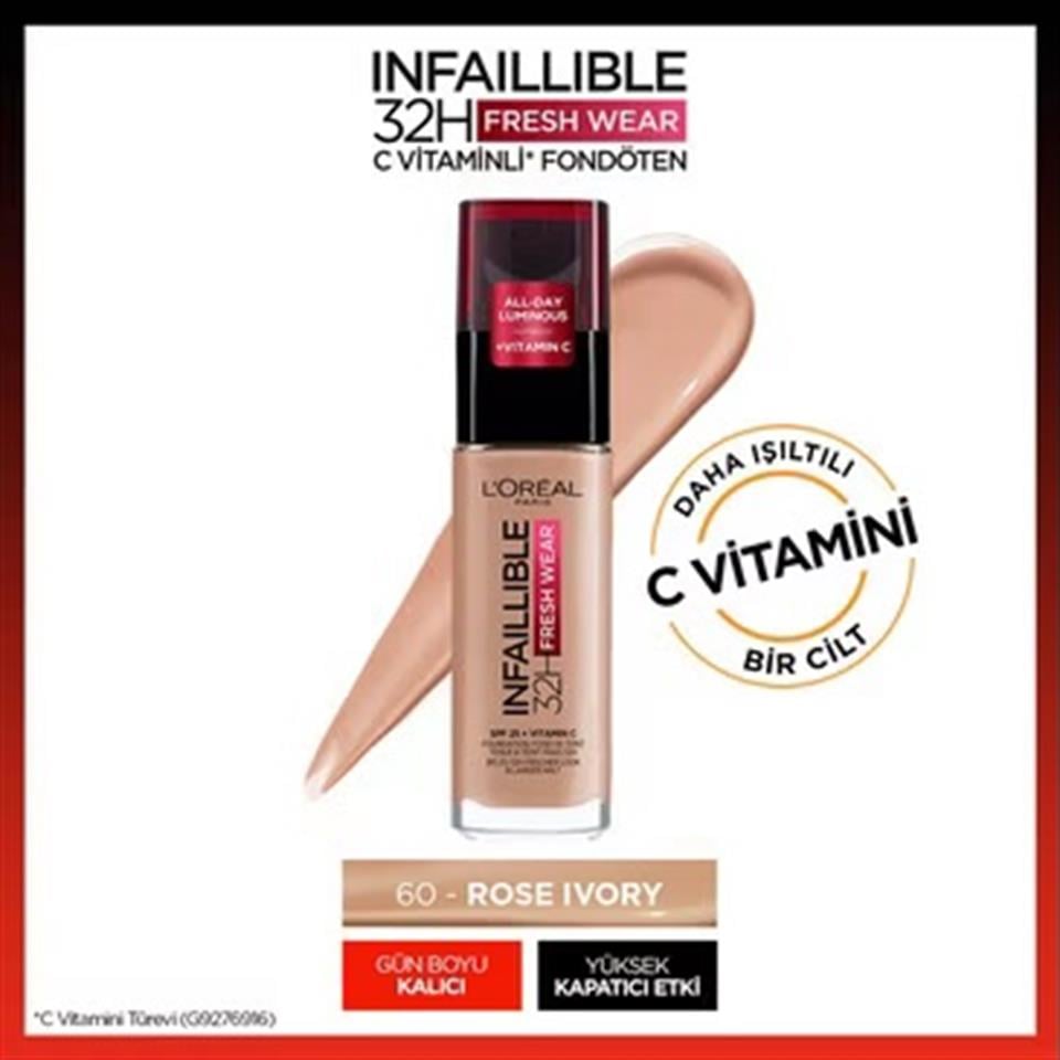 LOREAL PARİS İNFAİLLİBLE 32H FRESH WEAR C VİTAMİNLİ FONDÖTEN 60 ROSE IVORY