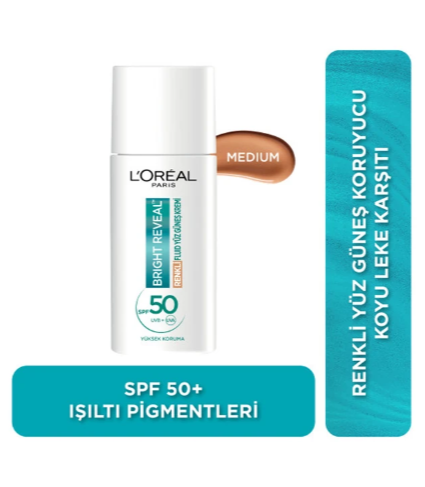 LOREAL PARİSLOREAL PARİS BRİGHT REVEAL SPF 50+ KOYU LEKE KARŞITI RENKLİ FLUİD GÜNLÜK YÜZ GÜNEŞ KREMİ 50ML - MEDİUM