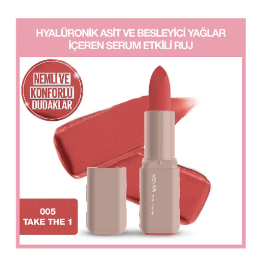 MAYBELLİNE NEW YORKMAYBELLİNE NEW YORK SERUM ETKİLİ HYALÜRONİK ASİT VE BESLEYİCİ YAĞ İÇEREN MATTE RUJ - 005 TAKE THE 1