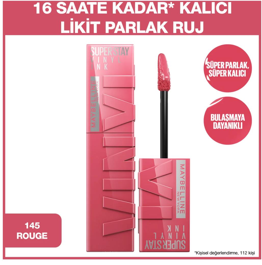 MAYBELLİNE NEW YORKMAYBELLİNE SUPER STAY VİNYL INK UZUN SÜRE KALICI LİKİT PARLAK RUJ 145 ROGUE