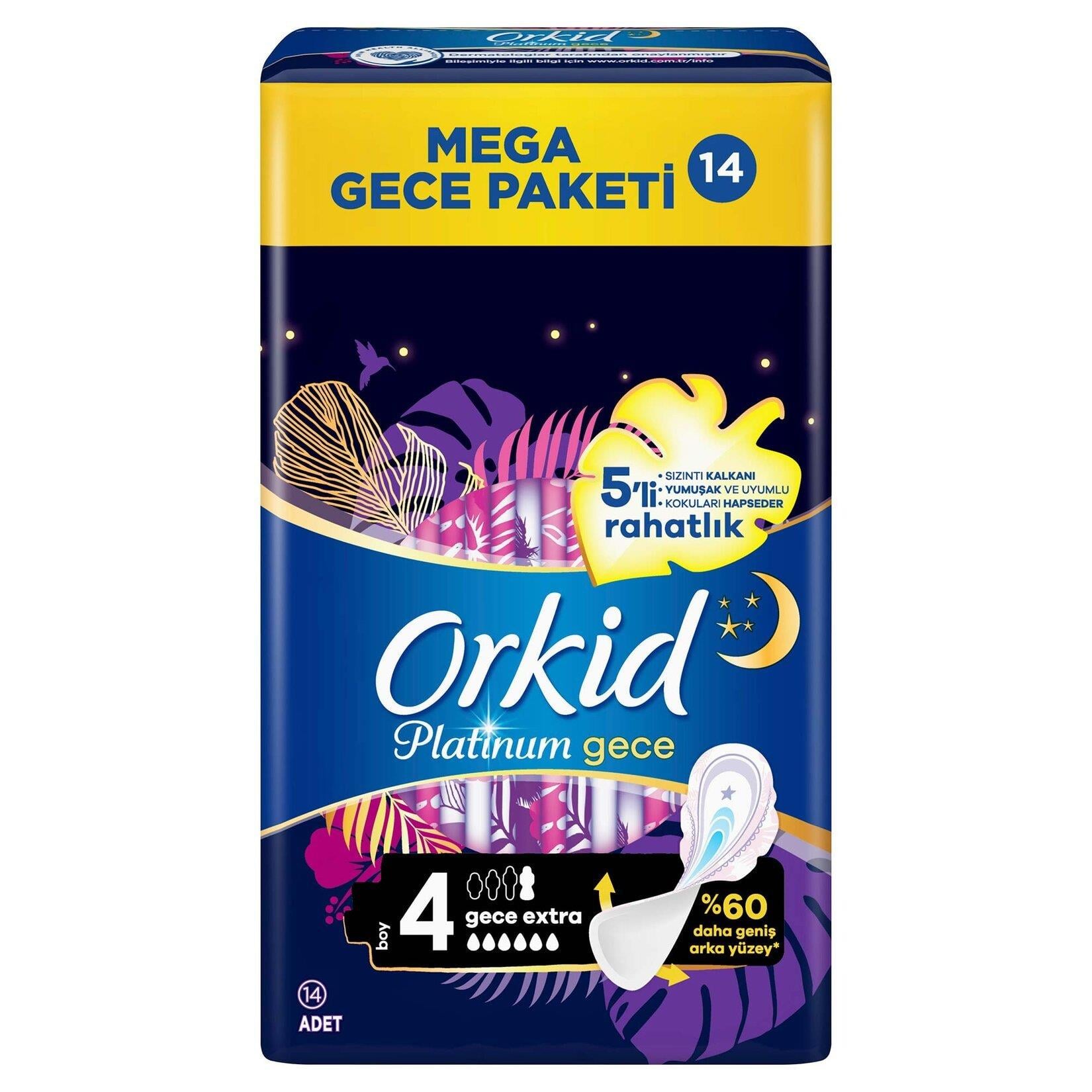 ORKİD PLATİNUM KANATLI GECE EKSTRA ( BOY 4 ) 14 ADET HİJYENİK PED