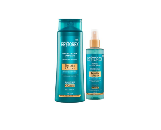RESTOREXRESTOREX KERATİN & ARGAN ONARICI SAÇ BAKIM ŞAMPUANI 500 ML + ONARICI SIVI SAÇ BAKIM KREMİ 200 ML AVANTAJ PAKETİ