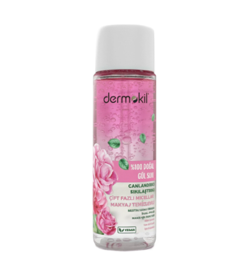 TemizleyicilerDERMOKİLDERMOKİL %100 DOĞAL GÜL SUYU ÇİFT FAZLI MİCELLAR MAKYAJ TEMİZLEME SUYU 150 ML