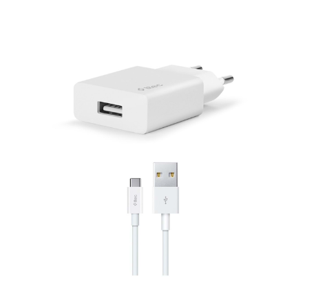 TTECTTEC SMARTCHARGER 2.1A SEYAHAT ŞARJ ALETİ + USB-A - USB-C KABLO  BEYAZ