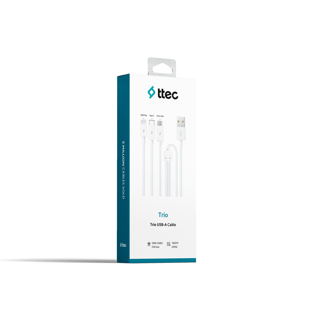 TTECTTEC TRİO ŞARJ KABLOSU USB-A - USB-C / LİGHTNİNG / MİCRO USB BEYAZ