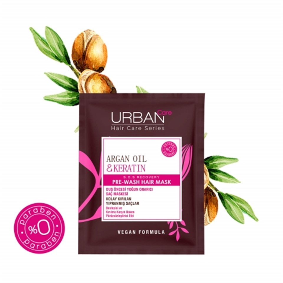 URBAN CARE ARGAN OİL &KERATİN BESLEYİCİ VE KIRILMA KARŞITI DUŞ ÖNCESİ SAÇ BAKIM MASKESİ 50ML