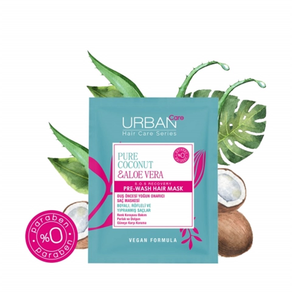 URBAN CARE PURE COCONUT & ALOE VERA RENK KORUYUCU DUŞ ÖNCESİ SAÇ BAKIM MASKESİ 50ML