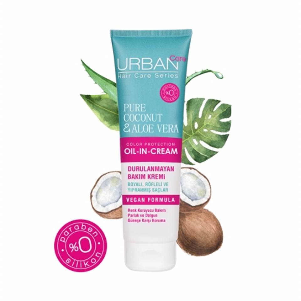 URBAN CARE SAF HİNDİSTAN CEVİZİ YAĞI VE ALOE VERA İÇEREN RENK KORUYUCU DURULANMAYAN BAKIM KREMİ 150 ML