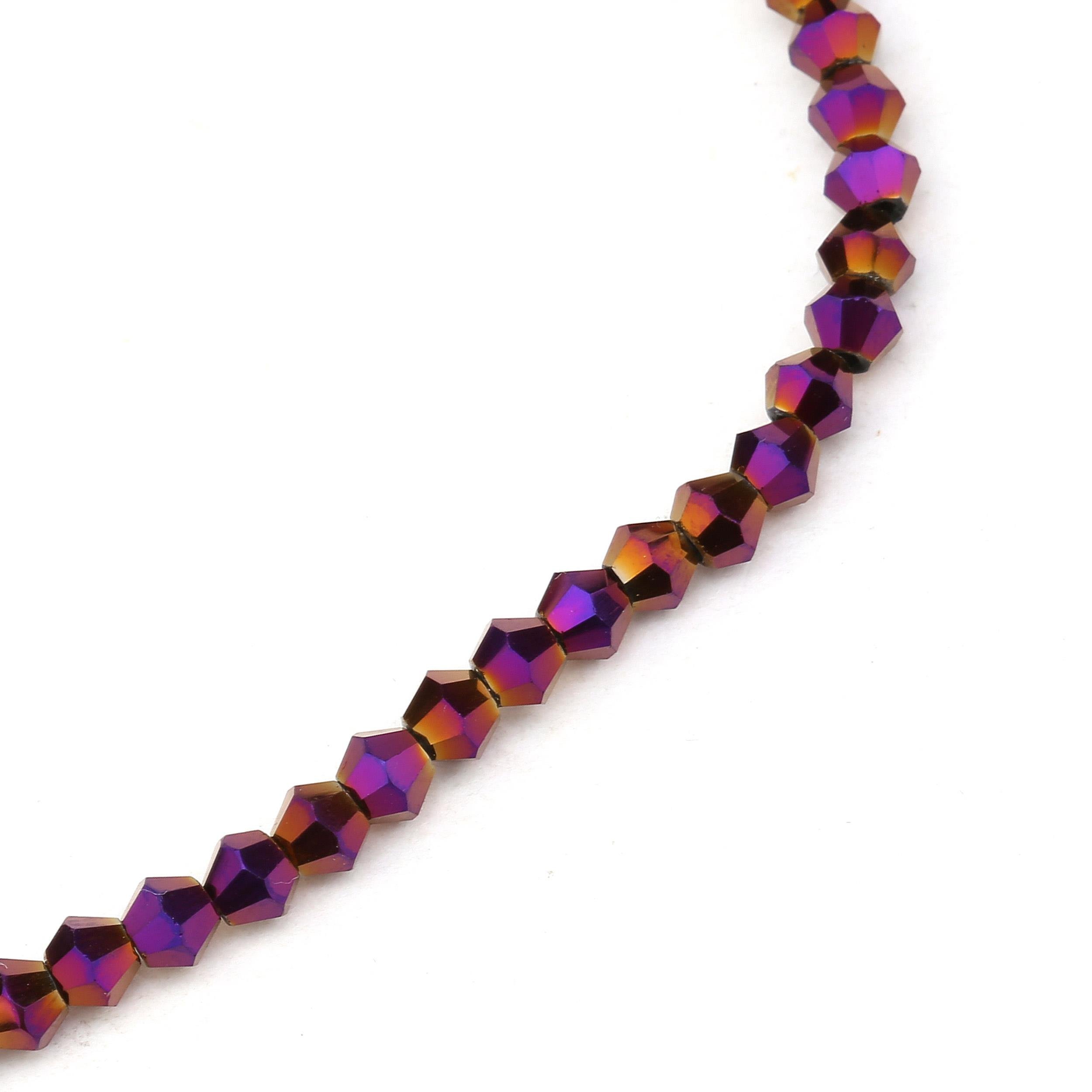 4 mm Kaplama Mor Piramit Cam Boncuk