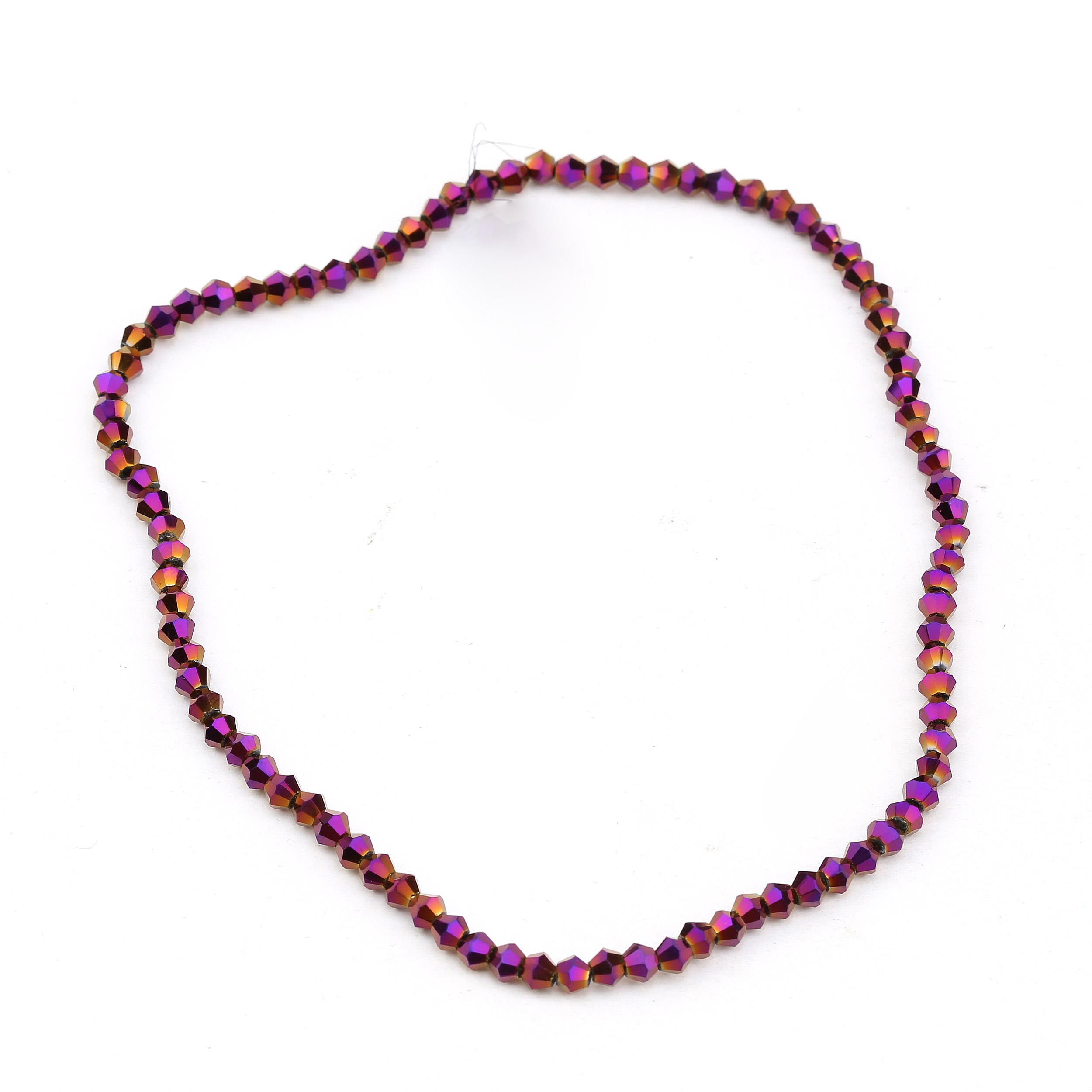 4 mm Kaplama Mor Piramit Cam Boncuk