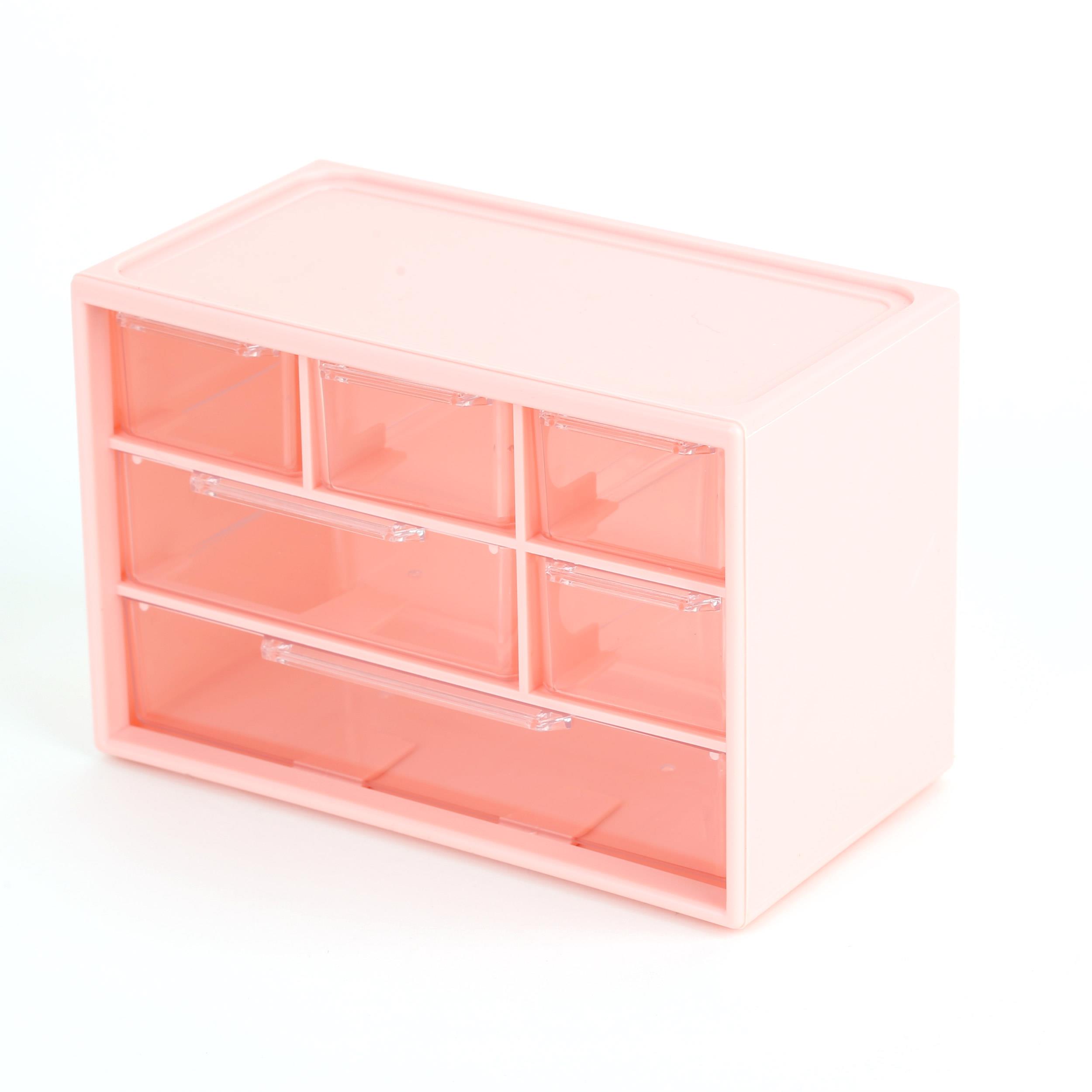 6 Çekmeceli Geniş Taş ve Boncuk Saklama Kutusu Pembe