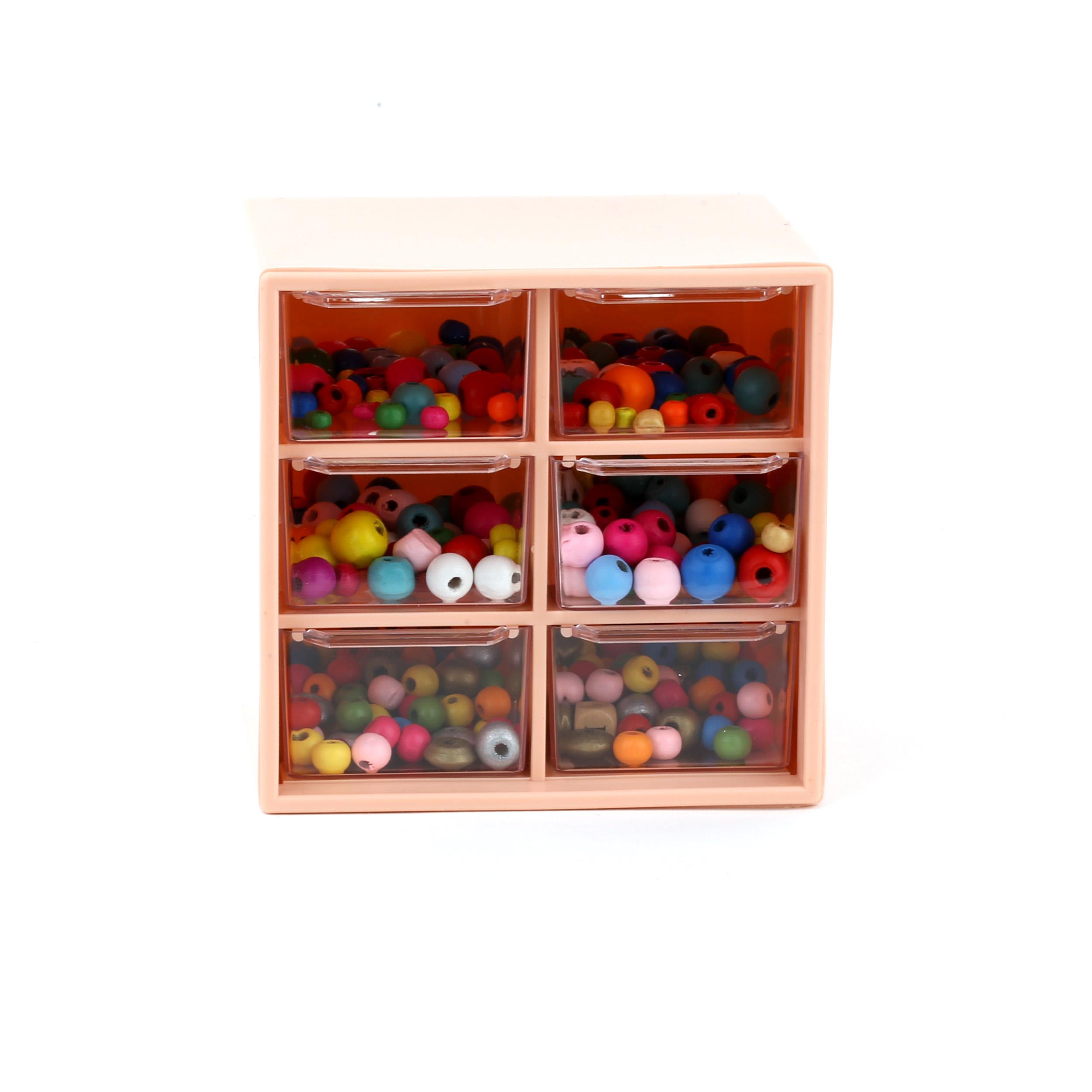 6 Çekmeceli Taş ve Boncuk Saklama Kutusu Pembe