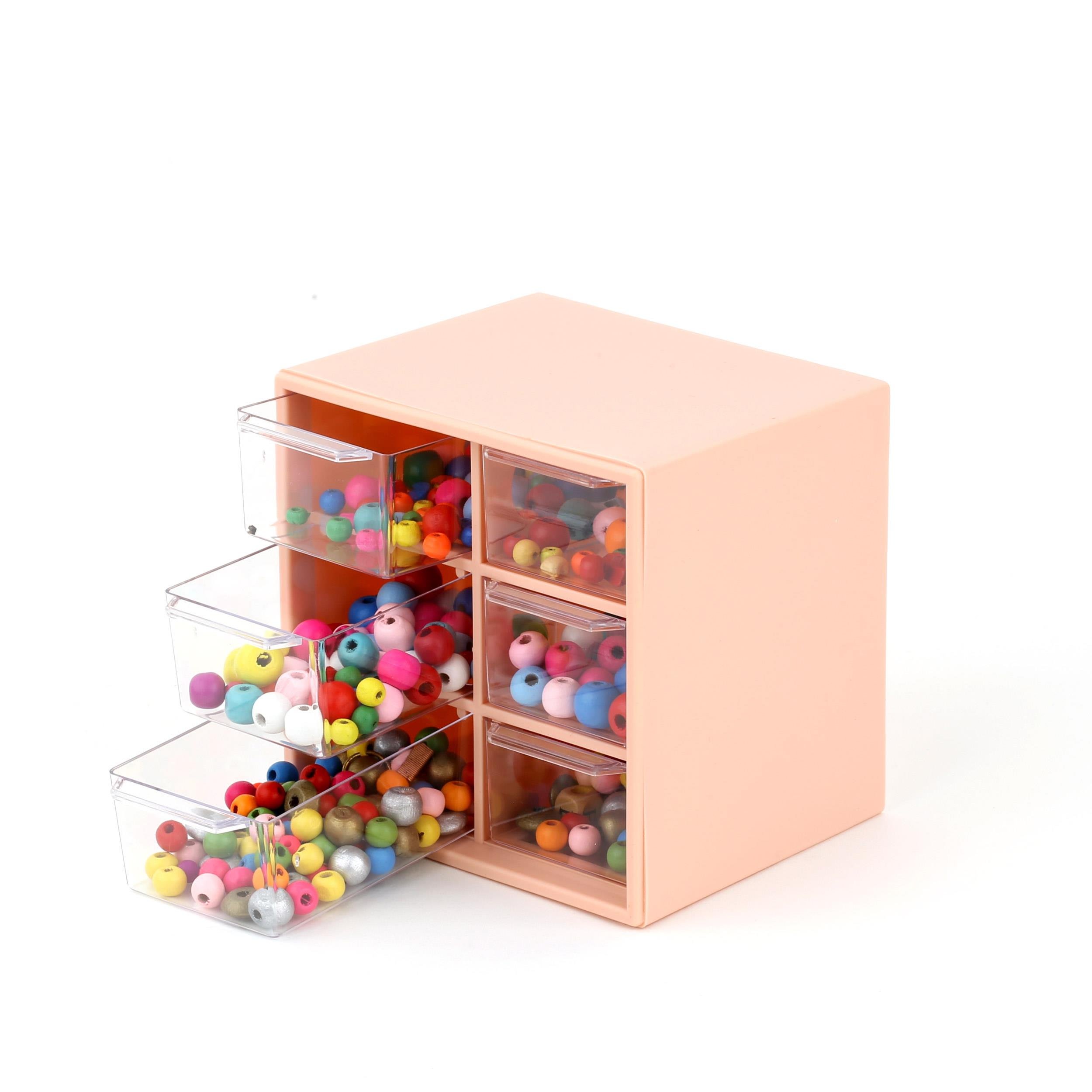 6 Çekmeceli Taş ve Boncuk Saklama Kutusu Pembe