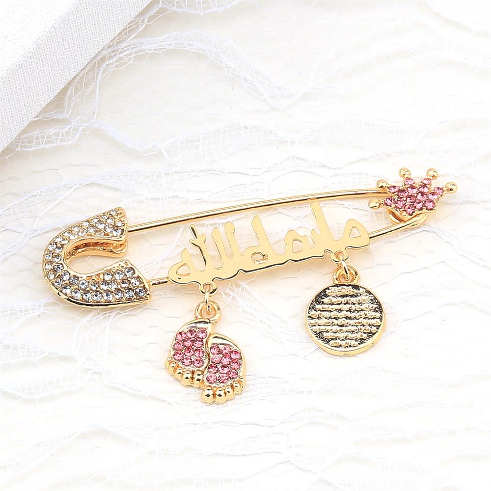 Arapça Maşallah Bebek İğnesi Pembe Taç Model