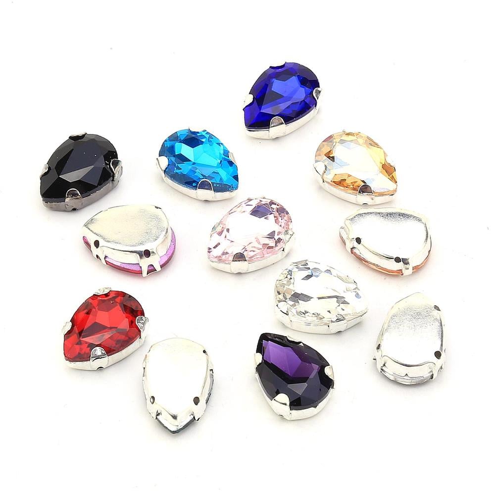 Damla Şeklinde Gümüş Renk Kasalı Kristal Dikme Beyoğlu Taşı 13 x 18 mm