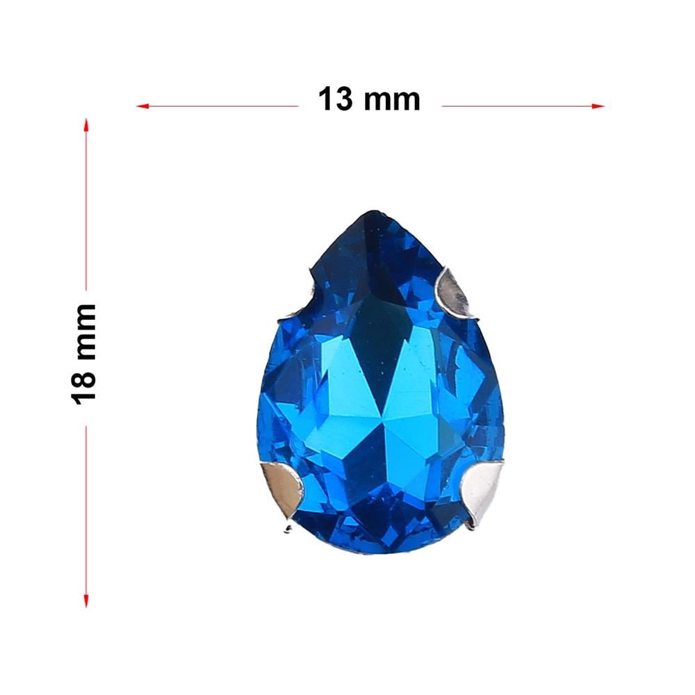 Damla Şeklinde Gümüş Renk Kasalı Kristal Dikme Beyoğlu Taşı 13 x 18 mm