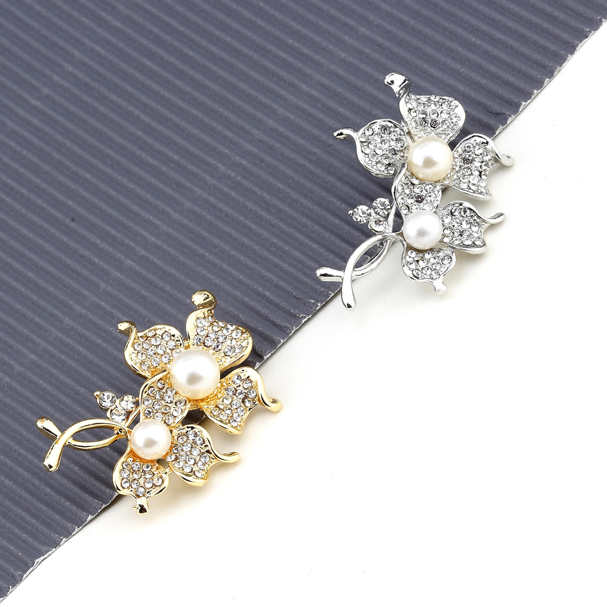 Taşlı İncili Çiçek Broş