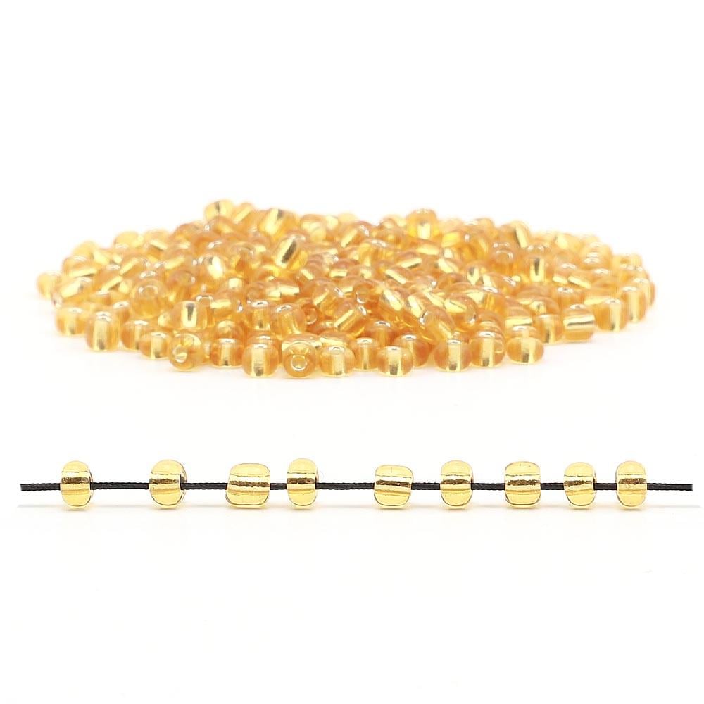 Kesme Kum Cam Boncuk Şeffaf Altın