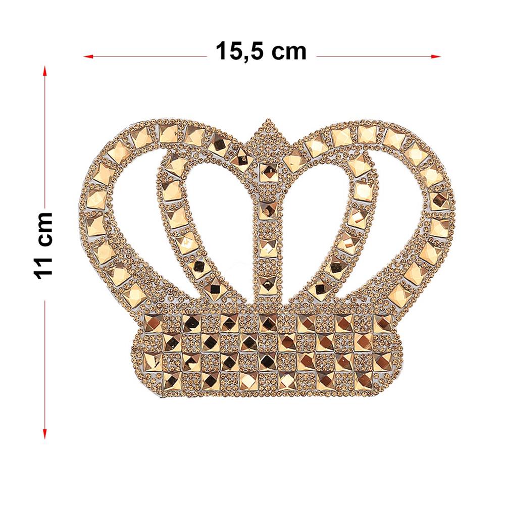 Kristal Sarı Taşlı Kral Tacı Motif Büyük Boy