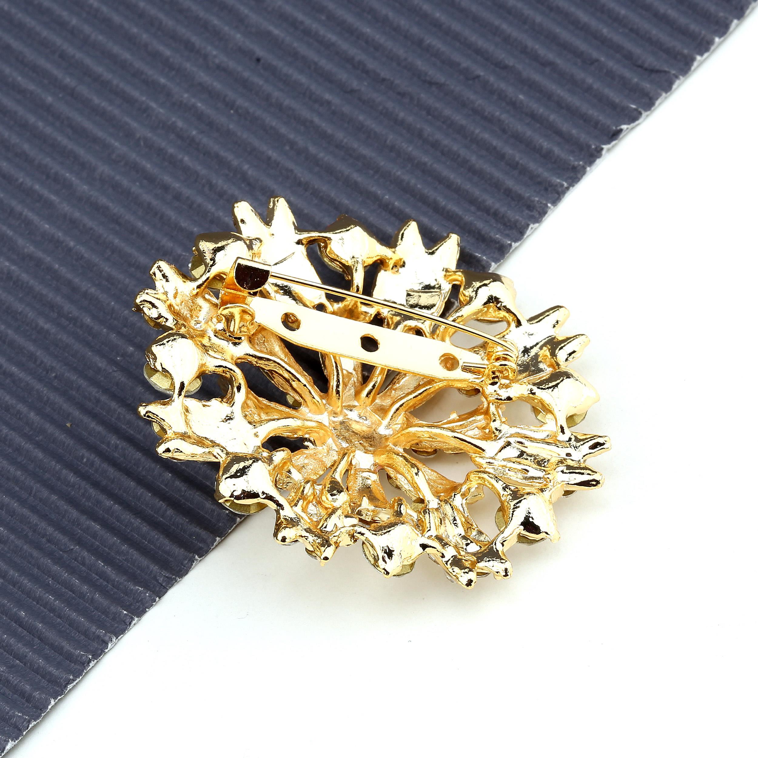 Kristal Taşlı Gold Broş