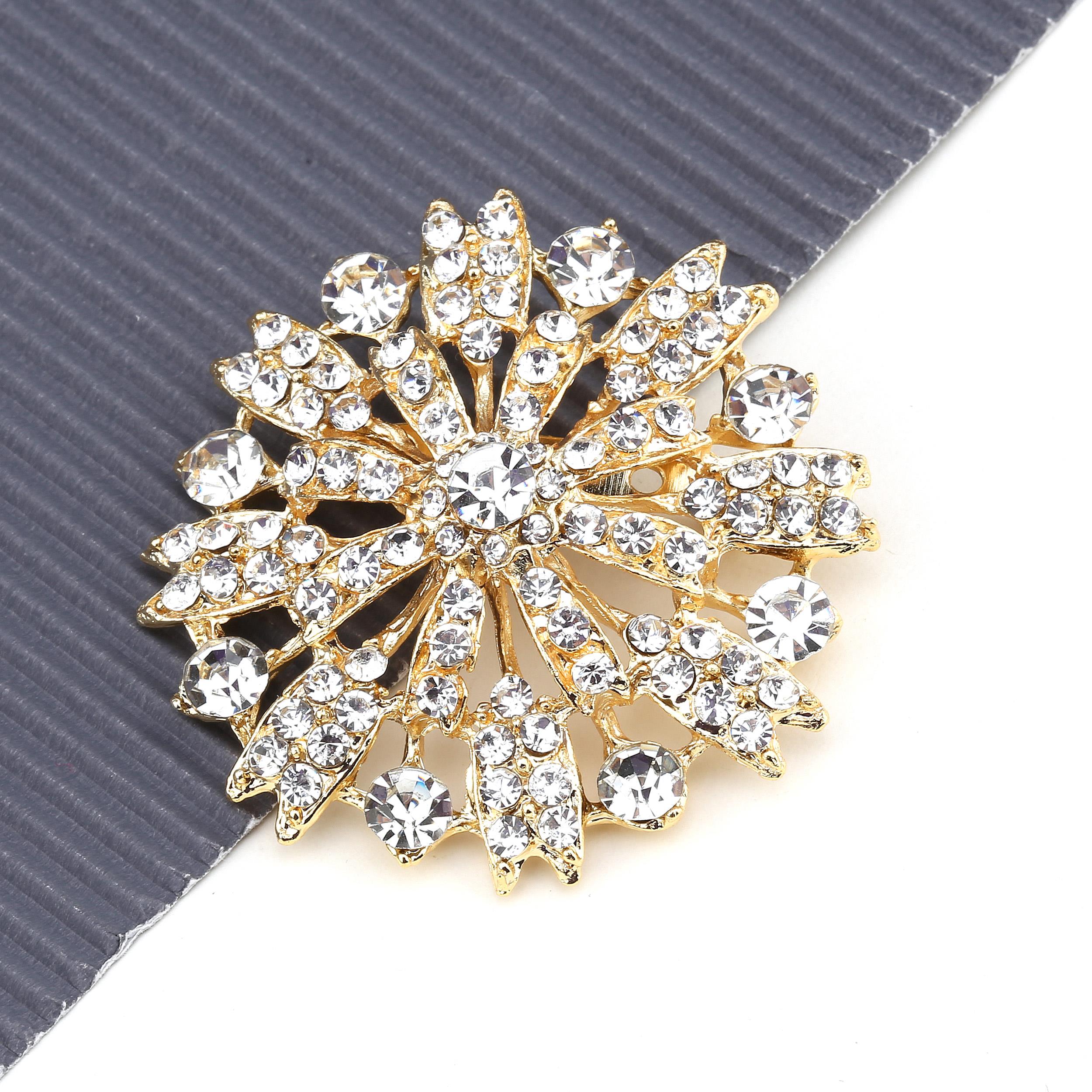 Kristal Taşlı Gold Broş