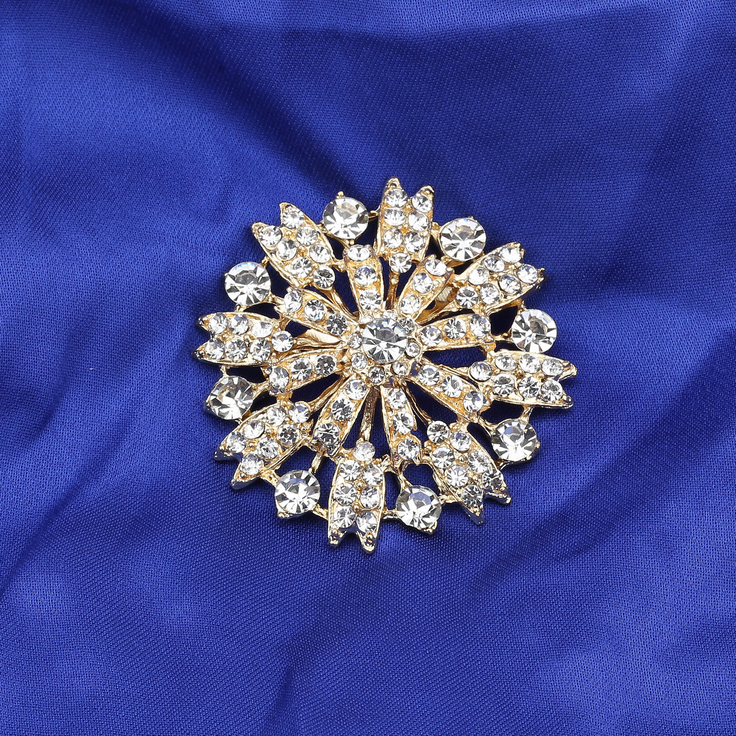 Kristal Taşlı Gold Broş