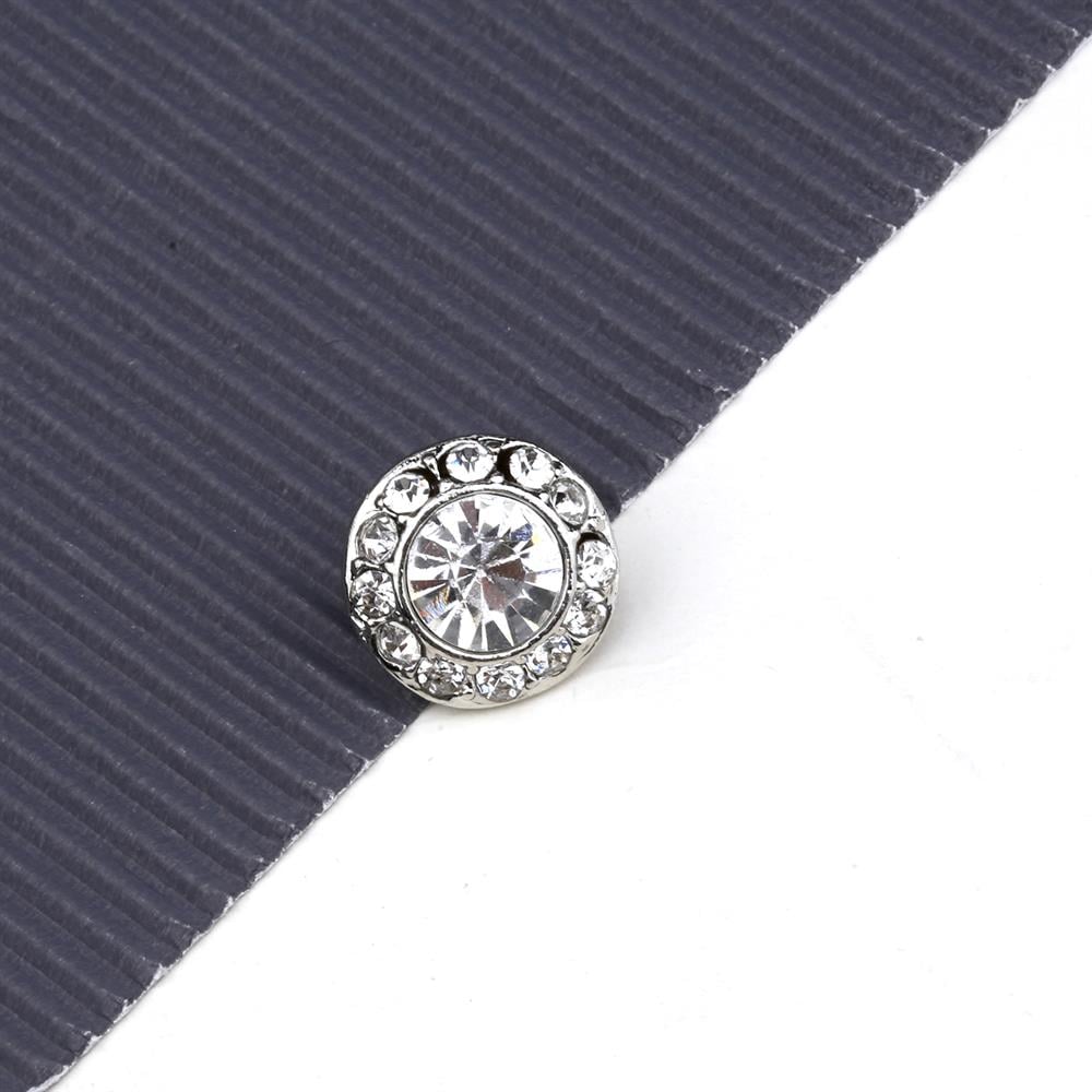 Kristal Taşlı Gümüş Metal Ayaklı Düğme 24 mm