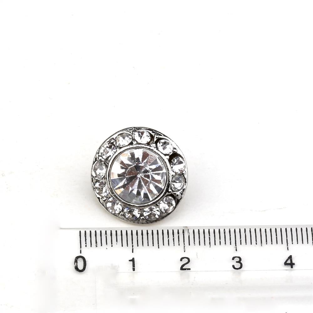 Kristal Taşlı Gümüş Metal Ayaklı Düğme 24 mm