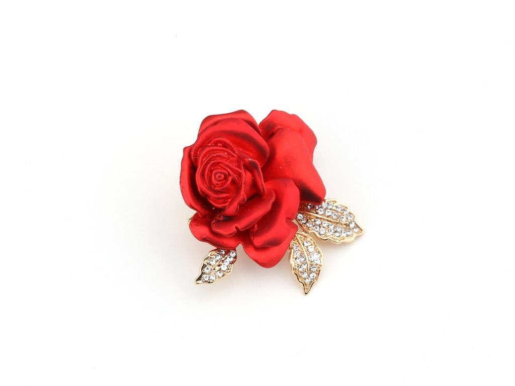 Kristal Taşlı Metal Gül Broş