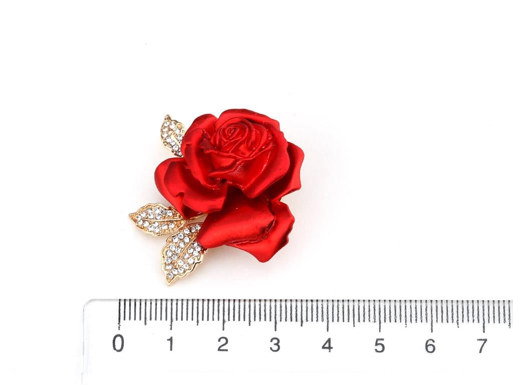 Kristal Taşlı Metal Gül Broş