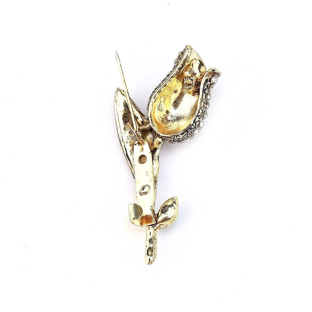 Kristal Taşlı Tekli Lale Broş