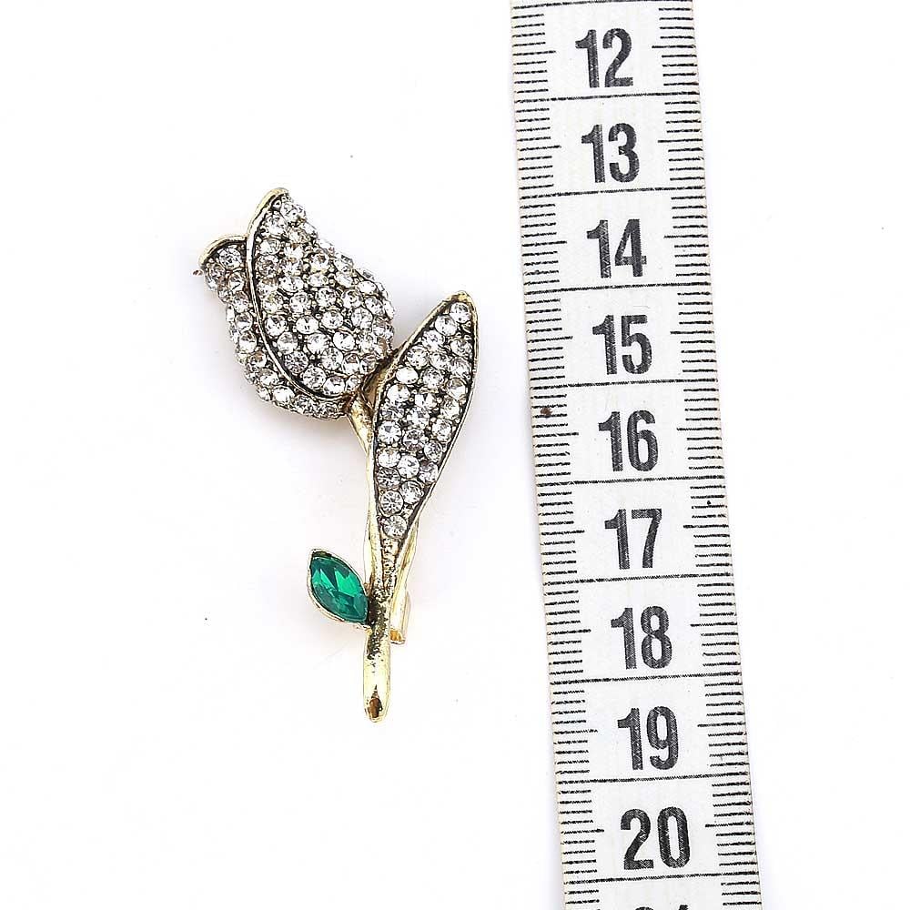 Kristal Taşlı Tekli Lale Broş