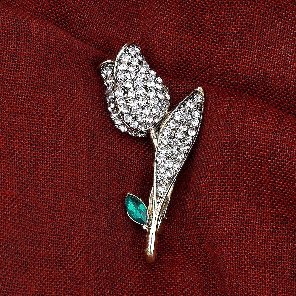 Kristal Taşlı Tekli Lale Broş