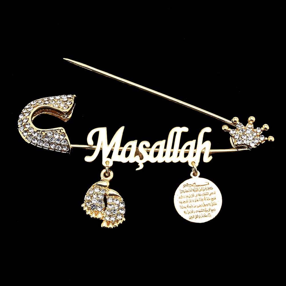 Maşallah Bebek İğnesi Kristal Taşlı Taçlı