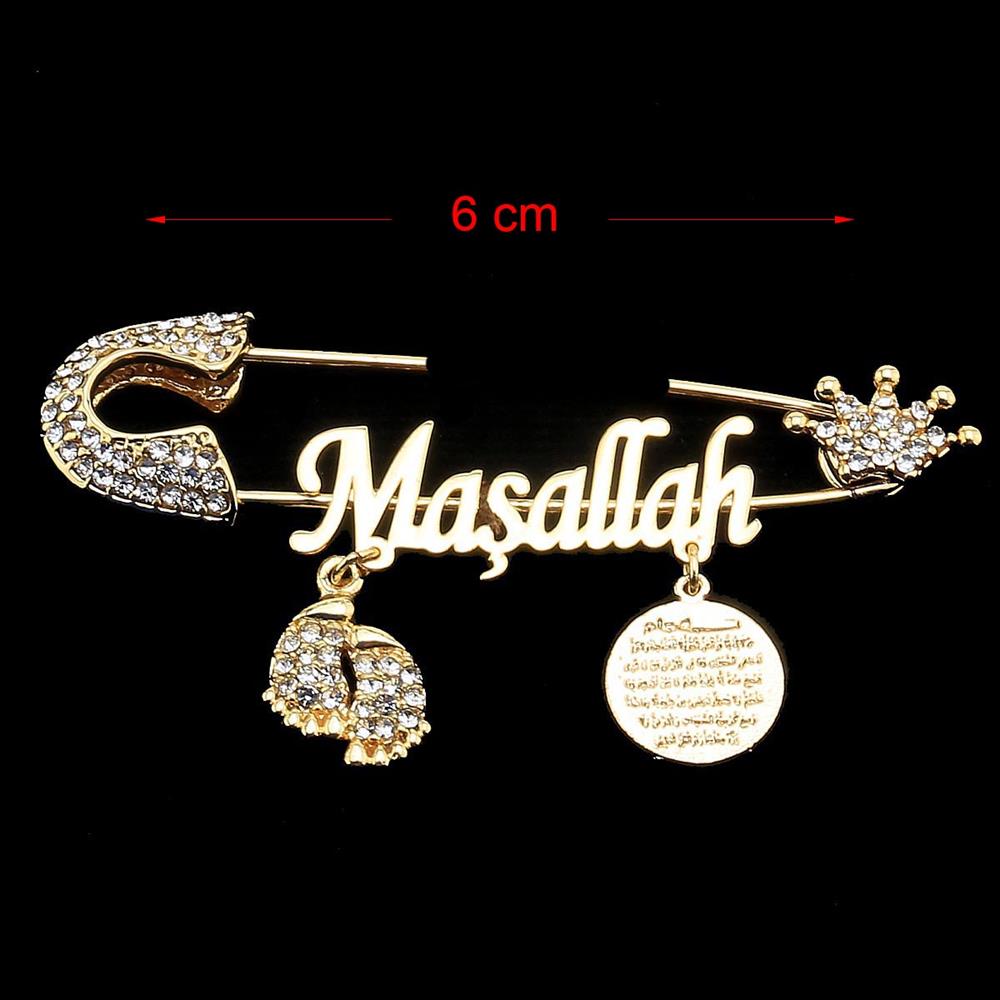 Maşallah Bebek İğnesi Kristal Taşlı Taçlı