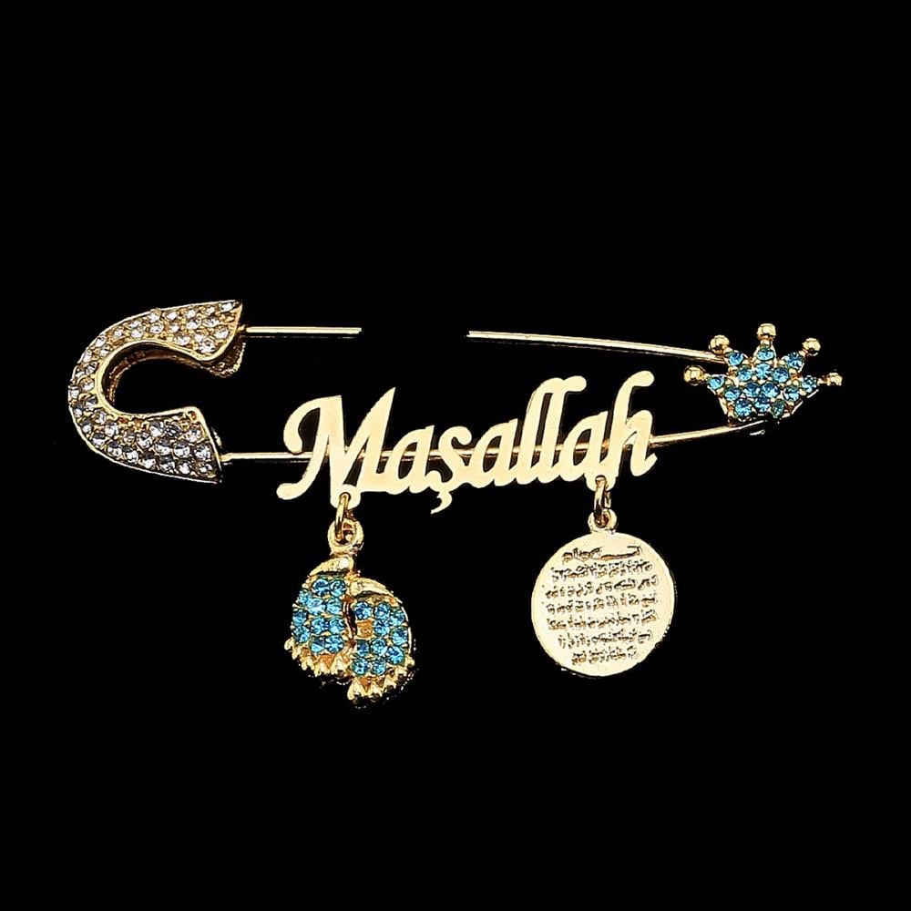 Maşallah Bebek İğnesi Mavi Taç Model